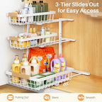 PXRACK Under Sink Organizer, 2-Pack 3-Tier Height Adjustable Thickened Metal Pull out Cabinet Organizer Shelf, Slide out Storage Drawer Rack for Bathroom Kitchen Pantry Home Organization, White - Image 5