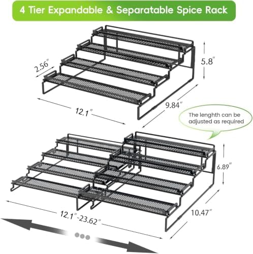 2 Pack Spice Rack Organizer for Cabinet, 4 Tier Black (S&L) Seasoning Organizer Rack for Inside Cabinets, Countertop, Pantry Storage - Image 3