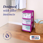 HOMZ Drawer Tower, 3-Tier Storage Cart with Removable Wheels, Purple Frame - Image 4