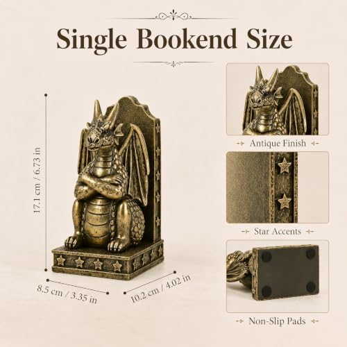 Dragon Bookends - Decorative Book Ends for Shelves - Image 2