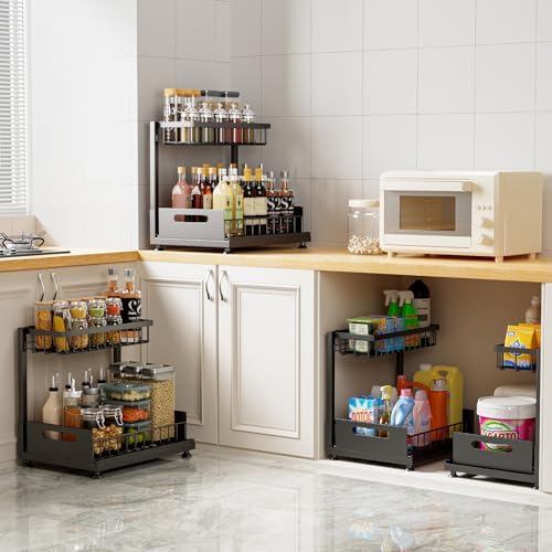 Saydear L-Shaped Under Sink Organizer, 2-Tier Pull-out Cabinet Rack 1-Pack - Image 4