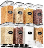 Cereal Containers Storage Set (4L / 135.2oz), 8PCS Airtight Food Storage Containers with Lids, Cereal Dispensers for Kitchen Pantry Organization and Storage with Pour Spout, 20 Labels, Marker by HKJ+Chef