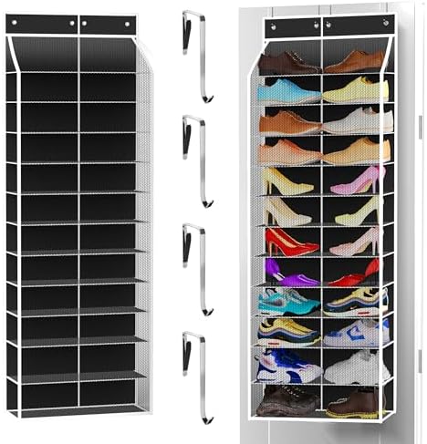 Kotkn 24-Pair Over Door Shoe Organizer for Family & Kids, Double Sided | Hanging Storage for Sneakers, Boots, Toys & Room Organization-Obsidian Black by Unknown