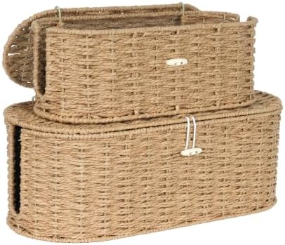 Set of 2 Cable Management Box, Handwoven Cord Hider Box with 3 Open Slots by Unknown