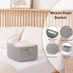 OIAHOMY Storage Basket for Shelves, Closet Cube Storage Bins Baskets for Clothes Blanket Towels, Baby Nursery, Toy Baskets Box, Woven Rope Basket, 15.75 * 11.81 * 7.09 IN, 2 Packs Grey - Image 3