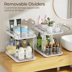 Delamu 2 Tier Under Sink Organizer Bathroom, Bathroom Cabinet Organizer with Snap-Lock Design and Hooks, Pull Out Storage with Movable Dividers, for Countertop, Kitchen and Pantry (White, 4 Pack) - Image 4