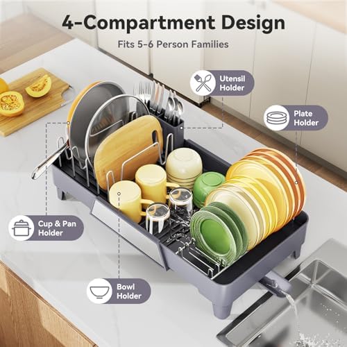 Urackify Large Dish Drying Rack, Expandable Dish Drainer, Gray - Image 4