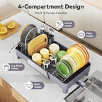 Urackify Large Dish Drying Rack, Expandable Dish Drainer, Gray - Image 4