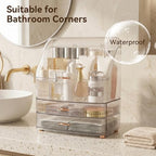 Makeup Organizer Countertop for Vanity with Lid and 2 Drawers, Clear White - Image 5