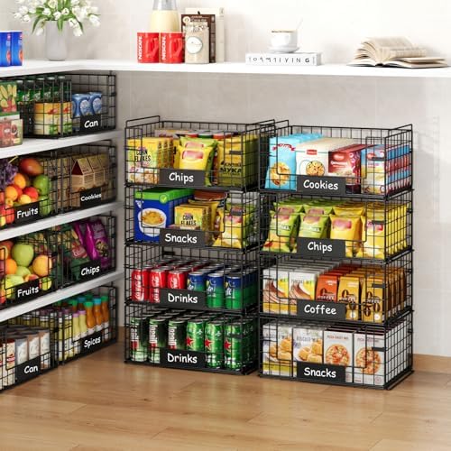 JKsmart 4 Pack XXL Stackable Wire Baskets for Pantry Organizers and Storage - Image 4