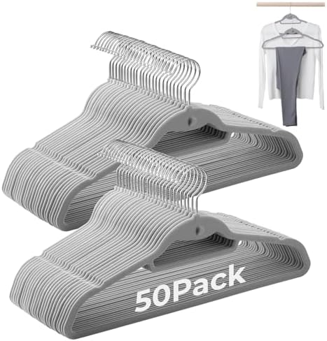 Grey Velvet Hangers, Stackable Hanger with Non Slip Felt Fabric by Limogoo
