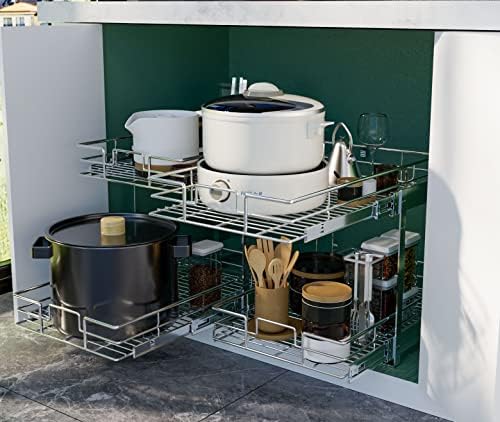 LOVMOR 2 Tier Individual Pull Out Cabinet Organizer 12½" W x 21½" D, Slide Out Kitchen Cabinet Storage Sliding Shelves - Image 6