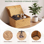 Nonam Large Wicker Basket with Lid,Seagrass Shelf Basket Set of 3,Nautral - Image 6