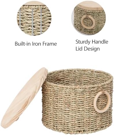 Woven Seagrass Storage Basket Set of 2 with Lids - Image 7