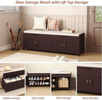 HOMEFORT 54.4" Shoe Bench with Lift Top Storage, Entryway Bench with Cushioned Seat, Wooden End of Bed Bench, Shoe Cabinet Bench with Hidden Storage Space, for Bedroom, Hallway,Espresso - Image 6