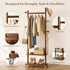 Taitiy Coat Rack Freestanding Solid Wood Clothes Rack with Wheels - Image 3