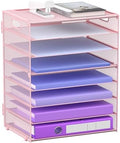 8 Tier Paper Letter Tray Organizer with Handles for Desk (Pink) by GoldOrcle