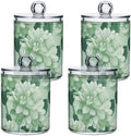 Fustylead 4 Pack Beautiful Light Green Dahlia Qtip Holder Dispensers, Plastic Apothecary Jar Bathroom Accessories Set for Cotton Ball, Swab, Round Pads, Floss by Fustylead