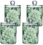 Fustylead 4 Pack Beautiful Light Green Dahlia Qtip Holder Dispensers, Plastic Apothecary Jar Bathroom Accessories Set for Cotton Ball, Swab, Round Pads, Floss by Fustylead