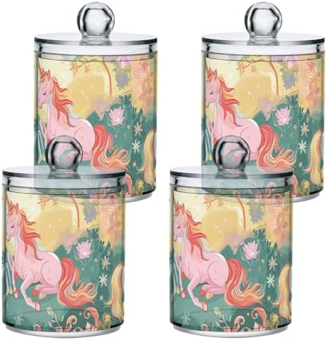 Qtip Holder Dispenser for Cotton Ball, Cotton Swab, Cotton Round Pads Clear Plastic Apothecary Blue Pink Unicorn Jar Set for Bathroom Canister Storage Organization, Vanity Makeup Organizer - Image 2