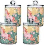 Qtip Holder Dispenser for Cotton Ball, Cotton Swab, Cotton Round Pads Clear Plastic Apothecary Blue Pink Unicorn Jar Set for Bathroom Canister Storage Organization, Vanity Makeup Organizer - Image 2