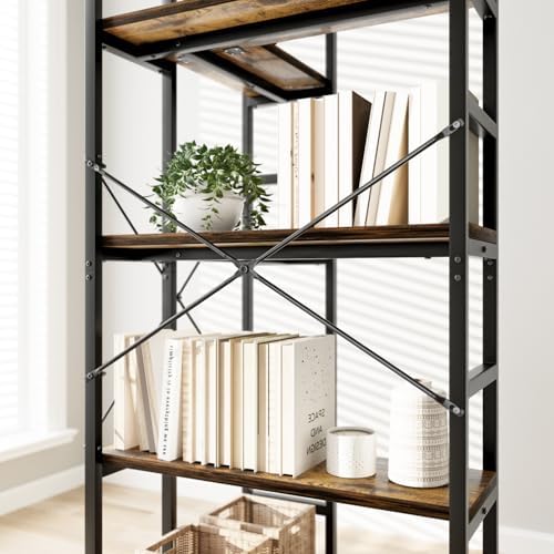 NUMENN 5-Tier Corner Bookshelf, 27"L*23"W*66''H L-Shaped Bookcase, Vintage - Image 6