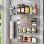 Magnetic Spice Rack for Refrigerator, 6 Pack Strong Magnet Spice Organizer with Paper Towel Holder, Utensil Holder, Moveable Magnetic Fridge Shelf for Kitchen Organization and Storage (Grey) by IYEBAU