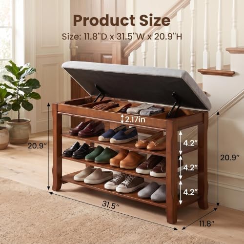 Solid Wood Shoe Rack Bench with Storage, Flip-Top Soft-Close Lid, 31.5” - Image 2