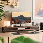 Fenge Dual Monitor Stand Riser, 42.5in Desk Shelf with 2 Drawers, Brown - Image 2