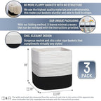 NaturalCozy Storage Cubes 11 Inch Cotton Rope Woven Baskets for Organizing, 3-Pack | Cube Storage Bin | Square Storage Baskets for Shelves Organizer, Classroom, Kids Toy Bins, Closet, Baby Nursery - Image 2