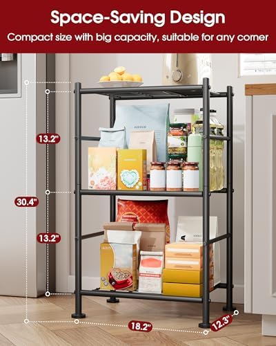 Sakugi 3-Pack Storage Shelves - 3-Tier Metal Wire Shelf Organizer, Slim Shelf Rack with Adjustable Feet for Laundry Room, Kitchen, Garage Organization, 18.2" x 12.3" x 30.4", Black - Image 3