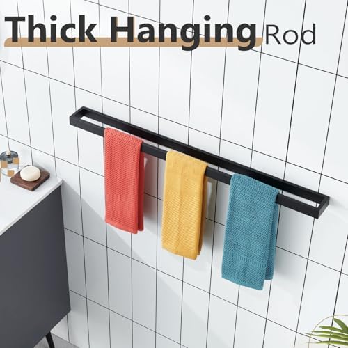 KOKOSIRI Towel Bar Matte Black Bath Towel Holder 32-Inch Kitchen Rack Stainless Steel for Bathroom Hardware Wall Mounted, 1 Pack B4008BK-L32 - Image 5