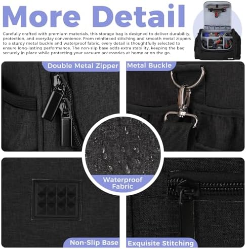 Car+Boat Vacuum Storage Bag Compatible with Dyson V7 - V15 – Organizer Case for Cordless Handheld Vacuum & Accessories, Travel Carrying Bag with Adjustable Dividers for Home, Car, RV & Garage (Black) - Image 5