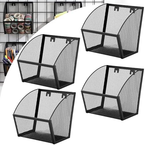 4 Pack Grid Wall Baskets Metal Wire Storage Basket Hanging Wall Mount Bins by Skybooly