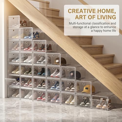 Clear Shoe Storage Boxes 9 Pack, Stackable Bins with Magnetic Doors - Image 2