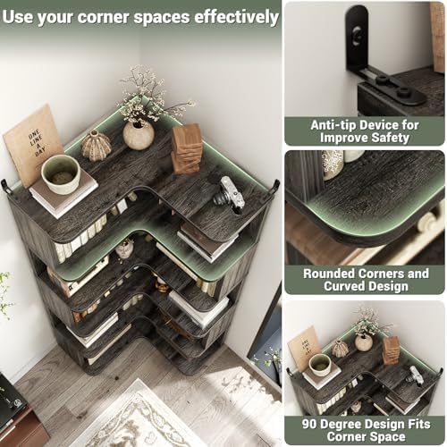 Armocity Corner Book Shelf, 6-Shelf L Shaped Corner Bookshelf with Baffle - Image 5