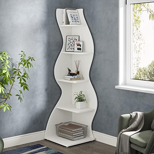 Tribesigns Corner Shelf, Modern 5-Tier Wall Corner Bookshelf Set of Two, Stylish Corner Small Bookcase Storage Rack Plant Stand for Living Room, Home Office, Kitchen, Small Space White, 2PCS - Image 5