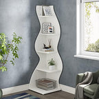 Tribesigns Corner Shelf, Modern 5-Tier Wall Corner Bookshelf, Stylish Corner Small Bookcase Storage Rack Plant Stand with Unique Shape for Living Room, Home Office (White, 1PC) - Image 2