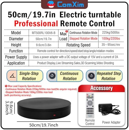 19.7In Remote Large Motorized electric turntable Rotating platform Photography Turntable Motorized lazy susan Base giratoria para for Photography,3D Scanner,Heavy duty display(Load Range:220~500lbs) - Image 2