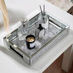 Rectangle Glass Tray with Handles for Dresser, Mirror Makeup Organizer Perfume Display, Crushed Diamond Home Decor Accent for Vanity, Living Room Tables, Silver(12”x7.7”x2”) - Image 7