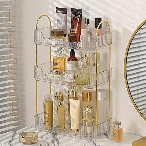 shuang qing Bathroom Counter Organizer Countertop Storage, Cosmetics Skincare Shelf, Makeup Organizer Perfume for Dresser Vanity Tray, Spice Rack for Kitchen(3 Tier-Clear) - Image 2