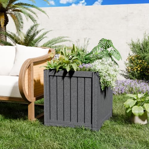 Patio Umbrella Base with 1.5" Hole, Outdoor Side Table, Planter Box, Grey - Image 7