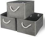 TheWarmHome Storage Bins - Medium 3 Pack Storage Baskets for Organizing Shelves | Fabric Storage Cubes Organizer for Linen Closet Nursery Home Decor Grey by TheWarmHome