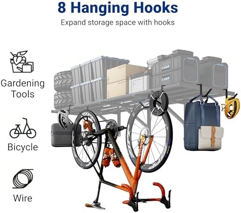 FLEXIMOUNTS 4-Pack 2x6ft Garage Wall Shelving with 8 Hooks, 1200lbs, Black - Image 4