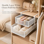 Double Layer White Closet Pull-Out Basket, Under Shelf Hanging Wire Mesh Drawer, Space-Saving Wardrobe Organizer for Socks, Underwear & Bras, 14.6 x 8.9 in - Image 3