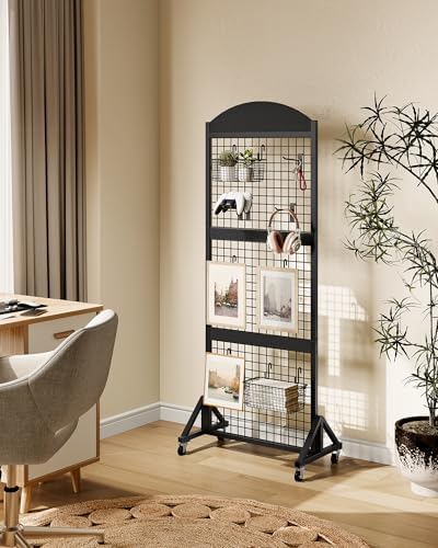 CHOEZON Grid Wall Panel 5.7’ x 2’ FT Grid Display Rack, Movable Gridwall Display Stand with Wheels, Sturdy Floorstanding Wire Grid Rack with 4 S-Shaped Hooks and 4 Garment Hooks, Black TCJ17BB - Image 2