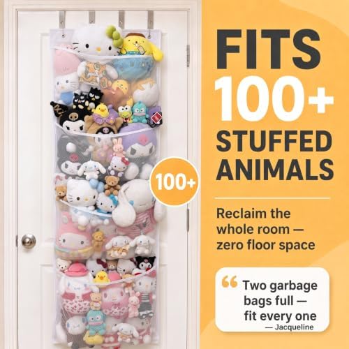 Honeyera The Original Stuffed Animal Storage (Patented) - Over Door Organizer for Stuffies, Baby Ideas Holder, Toy Plush Hammock Hanging Net Big Girls Toddler Large Bag Animals Stuffy Behind - Image 2