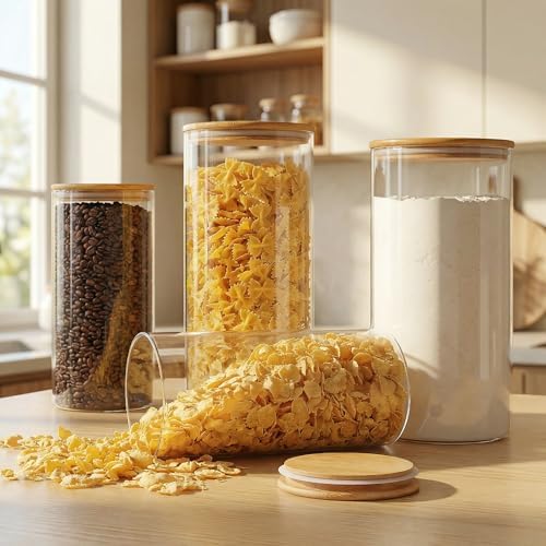 132oz Large Glass Storage Containers with Bamboo Lids for Flour & Sugar -2P - Image 2