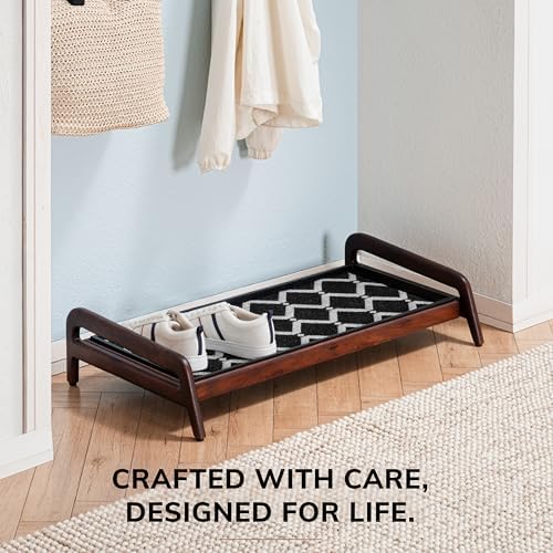 Anji Mountain Heavy Duty Waterproof Wooden Shoe Storage Mat Organizer/Boot Storage Tray Multi Use for Entryway with Coir, Black and Ivory Diamond Insert, 1 Tier, Fits 3 Pair (36.5" Wide) - Image 5