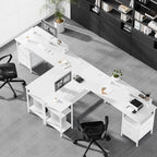 DUMOS 62” L Shaped Desk with Drawers and Power Outlet, White - Image 2